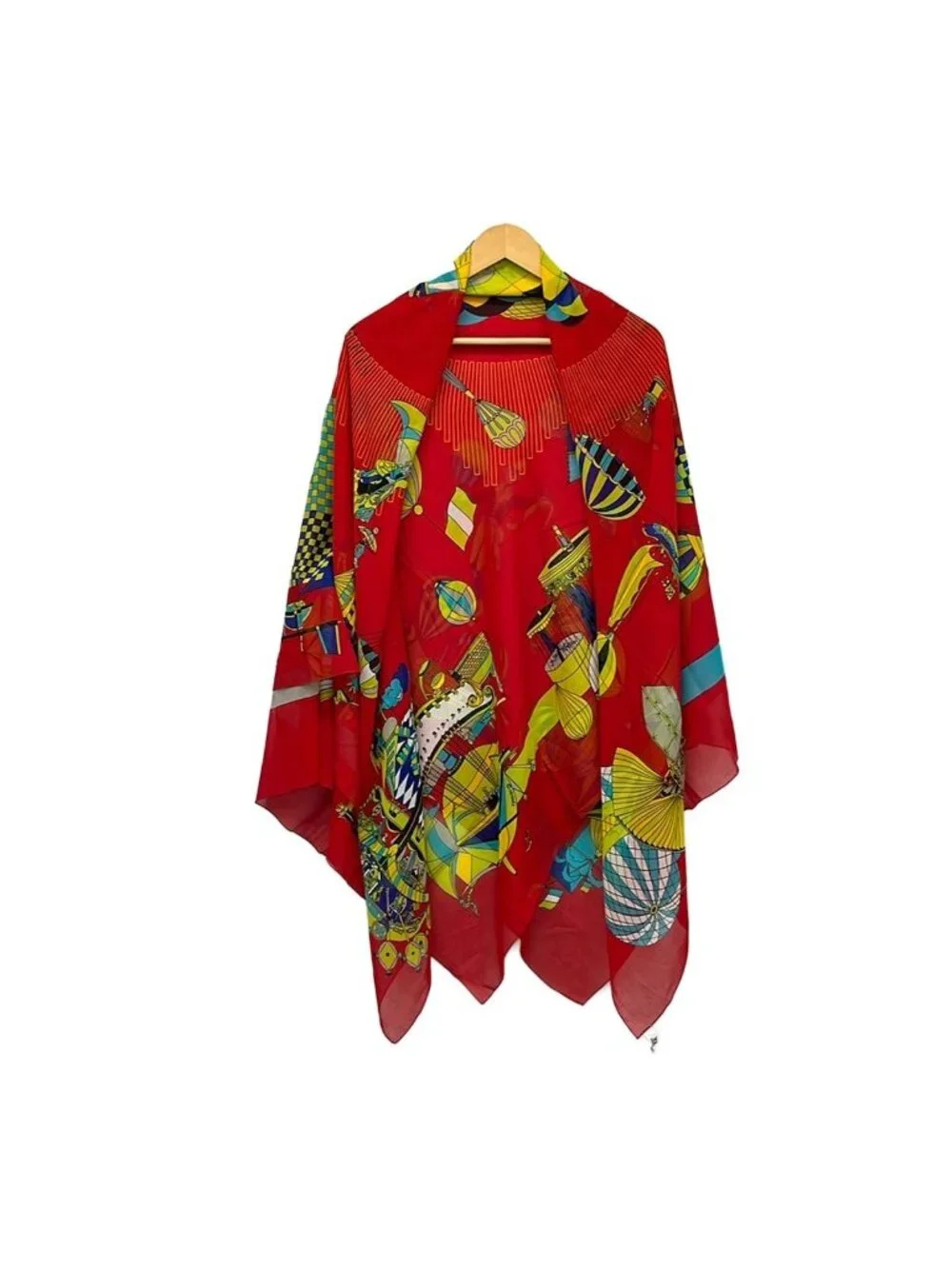 Hermes Shawl Red Yellow Multi Paz Universal Cotton Scarf